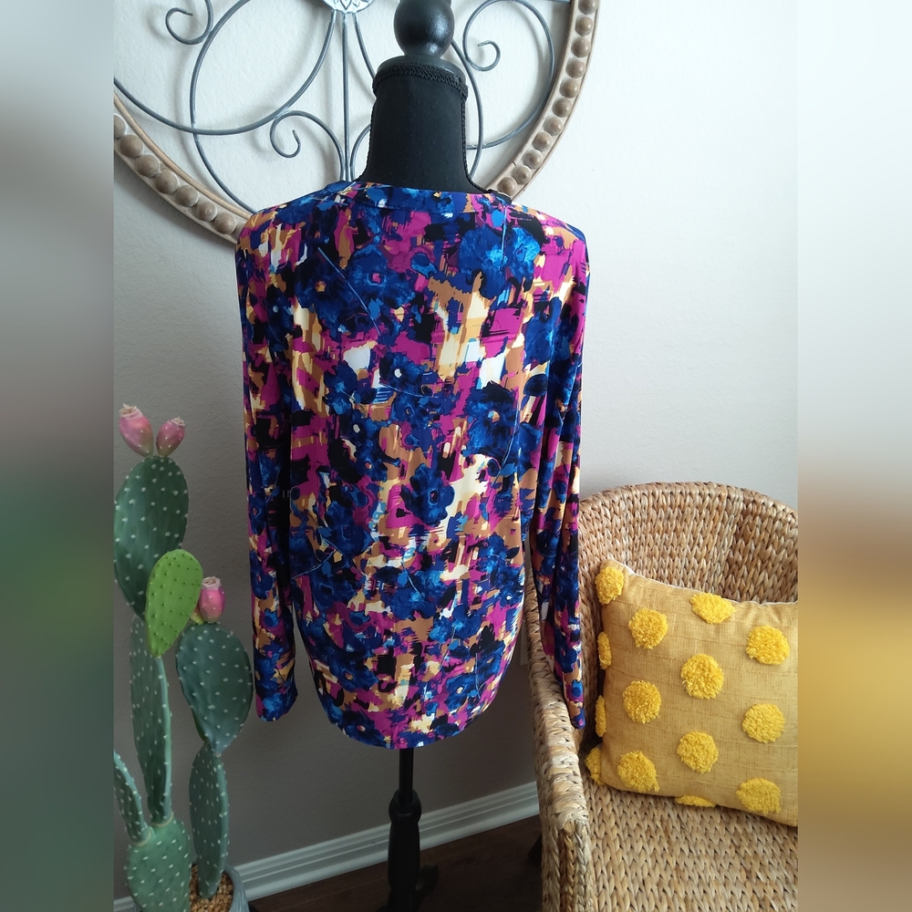 INC International Concepts Women's Floral Top - Blue and Pink - Picture 6 of 11